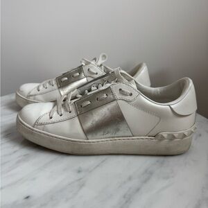 Valentino Garavani White and Silver Sneakers